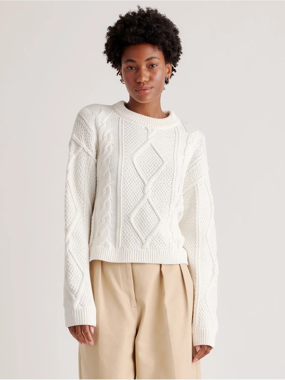 Quince 100% Organic Cotton Cable Knit Cropped Sweater EUC